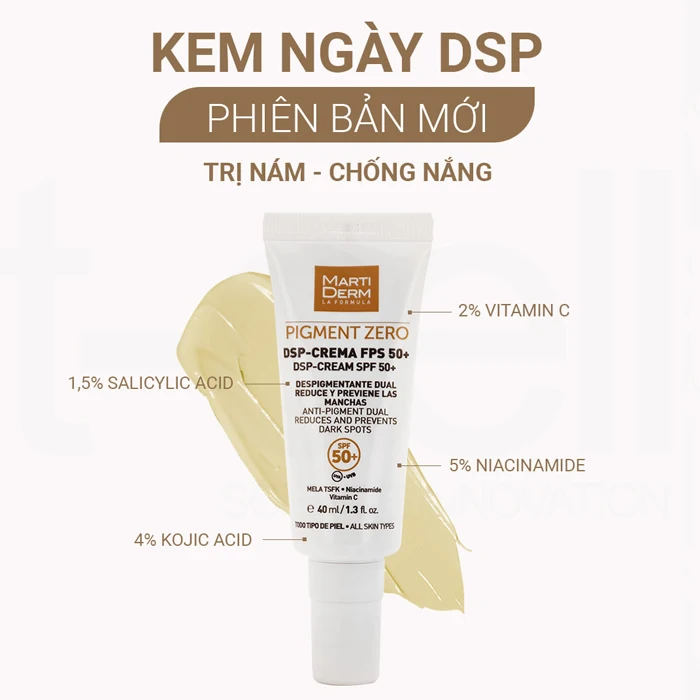 Thành phần Kem điều trị sắc tố da MartiDerm Pigment Zero DSP SPF50+ Cream