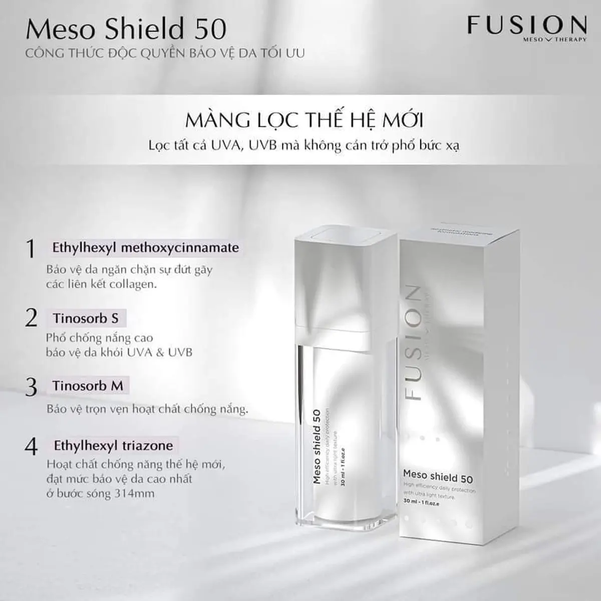 Thành phần Kem Chống Nắng Fusion Meso Shield Spf 50 (30ml)